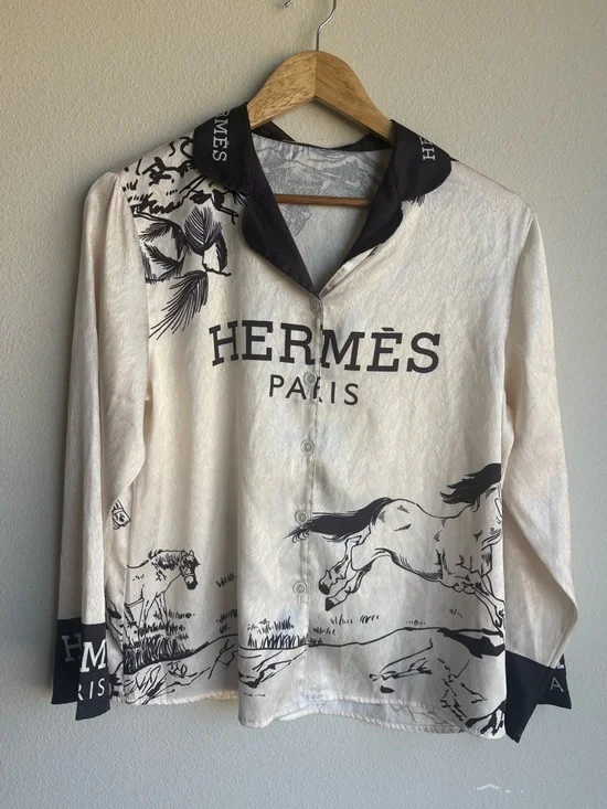 Ivory and Black Printed Button-Up Shirt and matching pant set - Picture 10 of 10